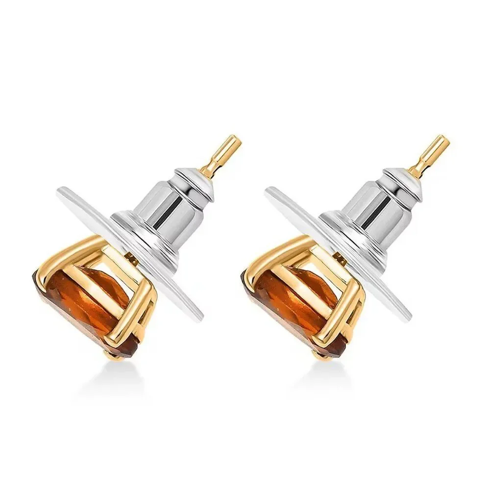 Red Citrine 18K Vermeil YG/ Sterling Silver Stud Earrings